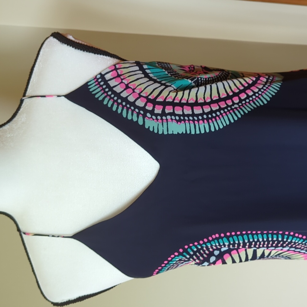 Old Navy T-Strap Chiffon Geometric Boho Maxi Dress S Blue Pink - Picture 6 of 16